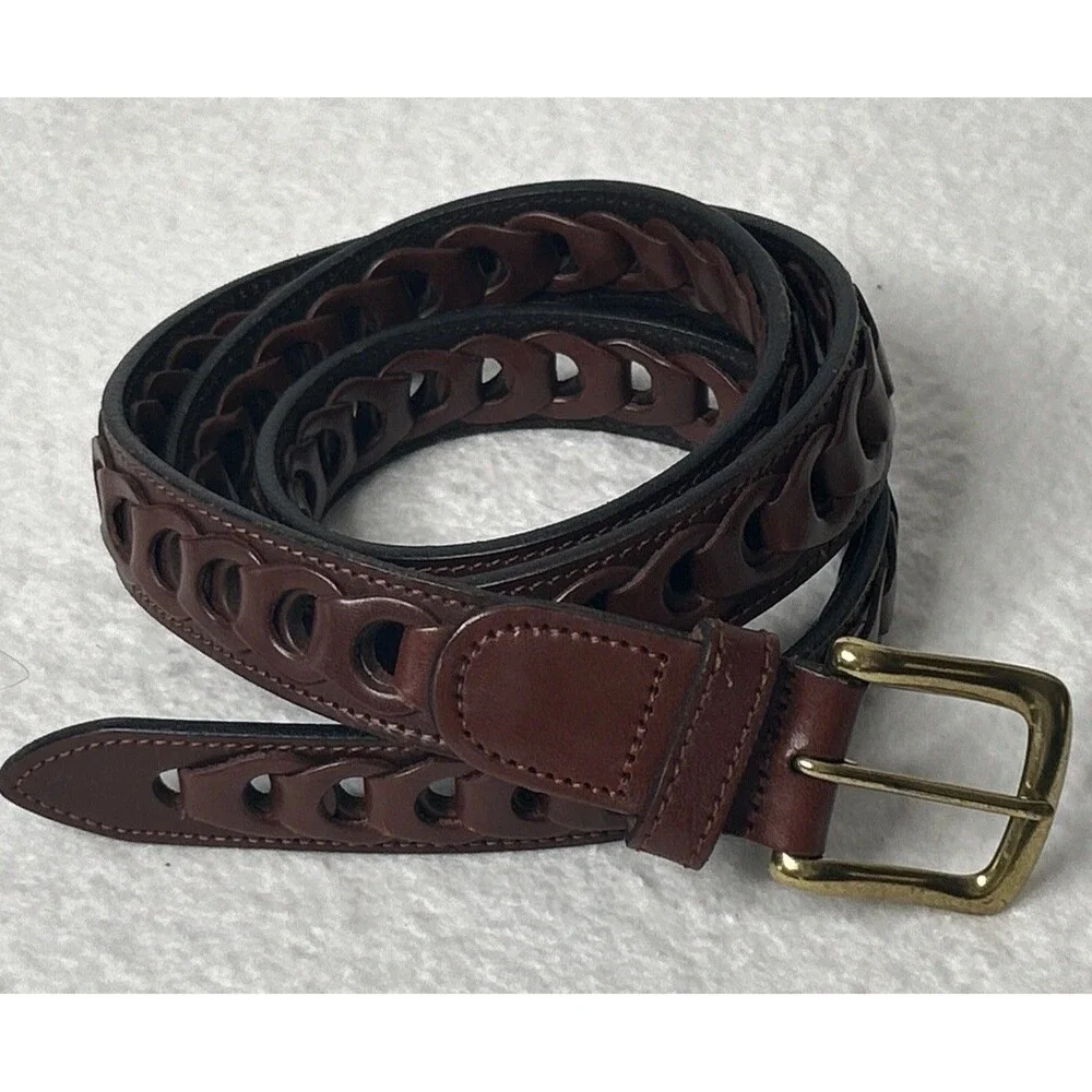 Leather Braided Belt Men’s 44 Brown And Black Brass Buckle Vintage Argentina